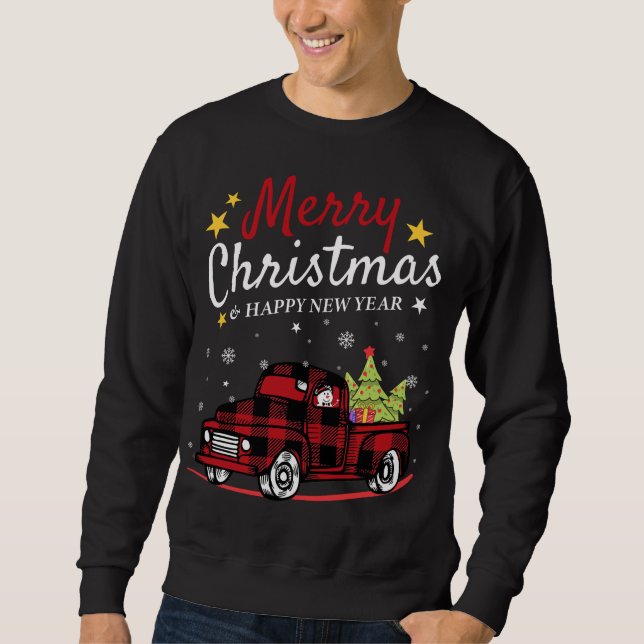 Sweatshirt Joyeux Noël Buffalo Camion Snowman Tree Red Pla (Devant)