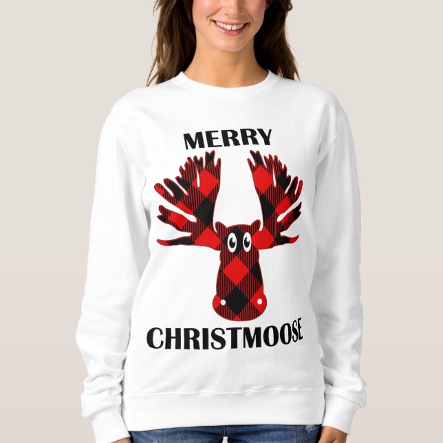 Sweatshirt Joyeux Noël. Buffalo Plaid Cadeau Moose Christ (Devant)