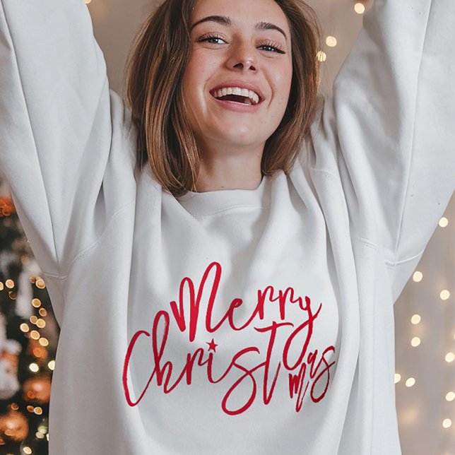 Sweatshirt Joyeux Noël Calligraphic Party Rouge Blanc (Créateur téléchargé)