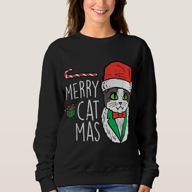 Sweatshirt Joyeux Noël Chat Père Noël Funny Noël (Devant)