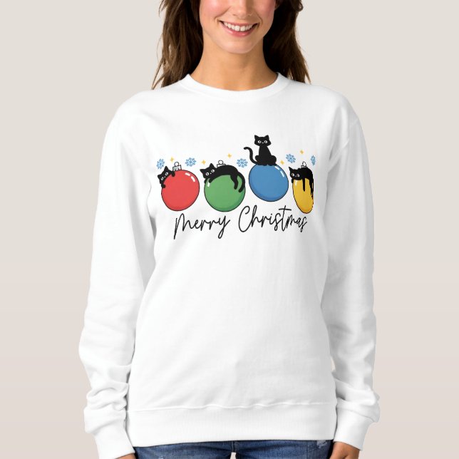 Sweatshirt Joyeux Noël Chats de Noël Mignons Boules (Devant)