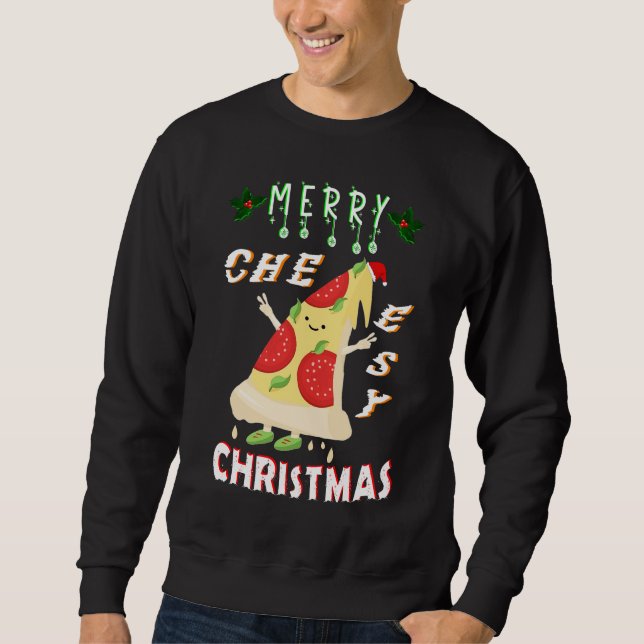 Sweatshirt Joyeux Noël Cheesy Noël Noël Père Noël Pizza Noël (Devant)
