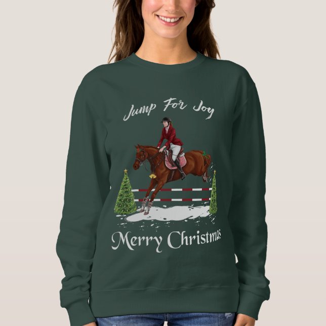 Sweatshirt Joyeux Noël, cheval sautant anglais équestre (Devant)
