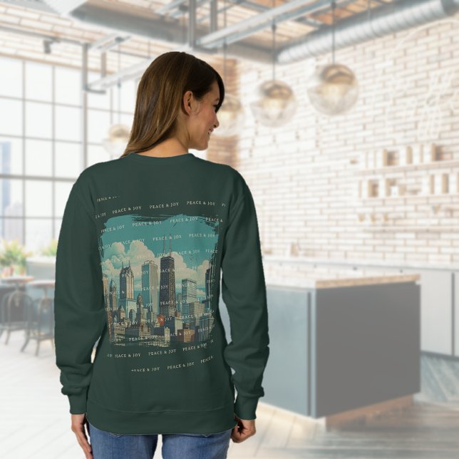 Sweatshirt Joyeux Noël Chicago Skyline Holiday (Merry Christmas Chicago Skyline Holiday Sweatshirt (back))