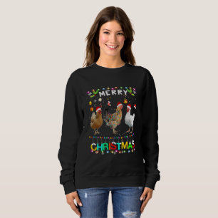 Sweatshirt Joyeux Noël Chicken Chemise Santa Hat Lumières Xma