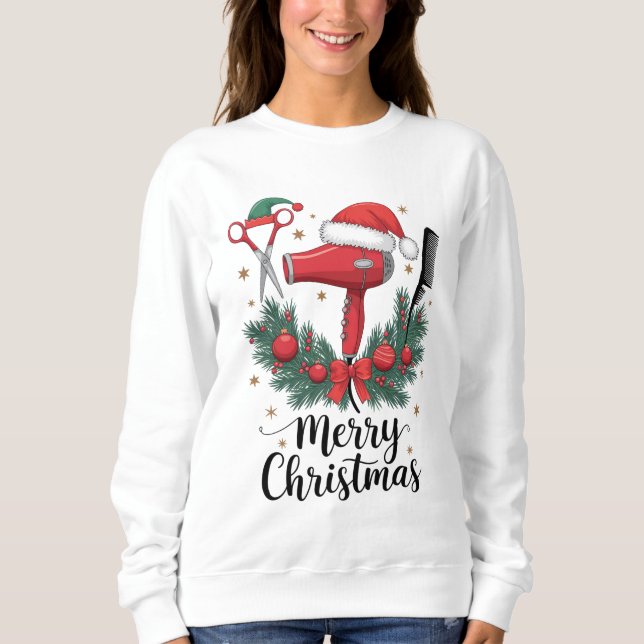 Sweatshirt Joyeux Noël Coiffeur Coiffeuse Noël Cheveux  (Devant)