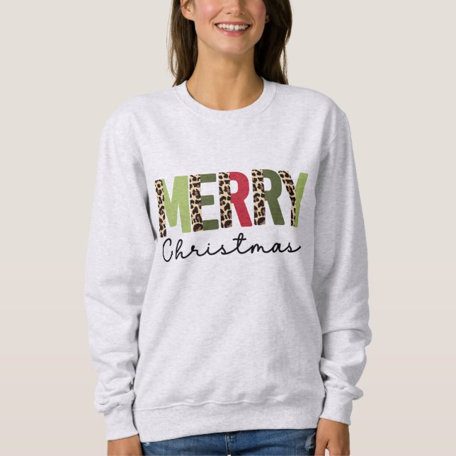 Sweatshirt "Joyeux Noël" Couleur moderne bloquée Leopard (Devant)