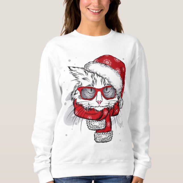 Sweatshirt Joyeux Noël de chat blanc mignon (Devant)