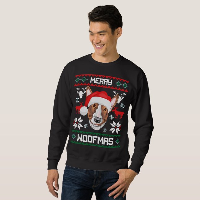 Sweatshirt Joyeux Noël de Woofmas de Bullterrier (Devant entier)