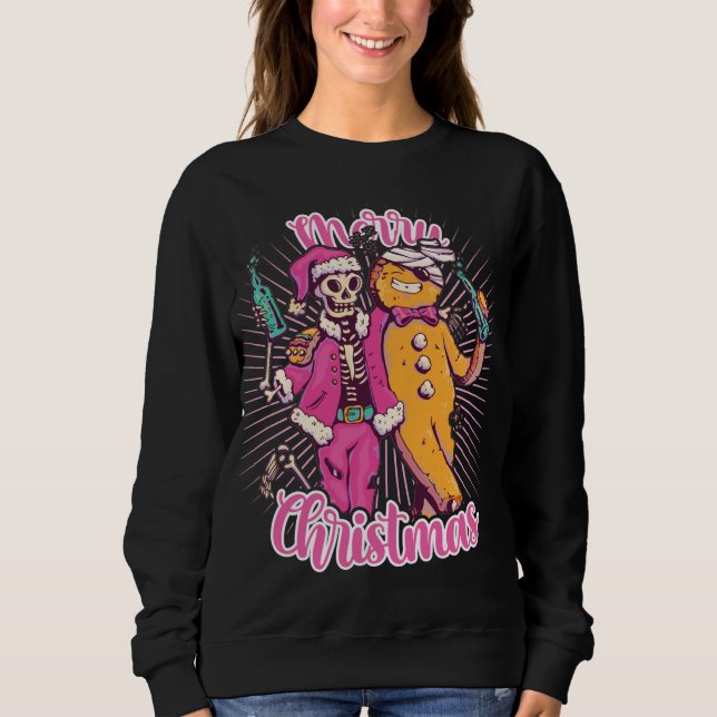 Sweatshirt Joyeux Noël Doux moche Skeleton Père Noël Ginger (Devant)