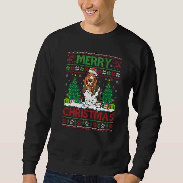 Sweatshirt Joyeux Noël Éclairage Laid Basset Hound Christm (Devant)