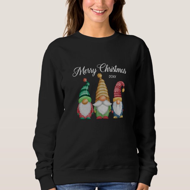 Sweatshirt Joyeux Noël Festif Colorful Gnomes Noir (Devant)