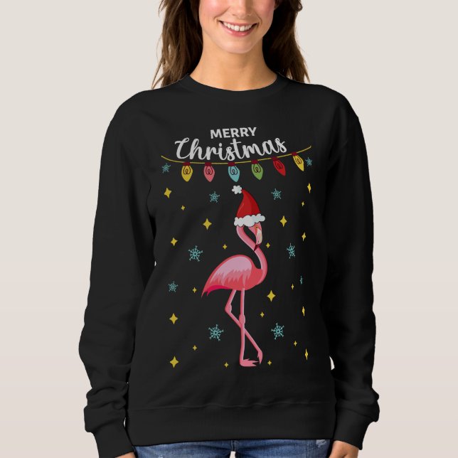 Sweatshirt Joyeux Noël Festif Tropical Flamant rose rose (Devant)