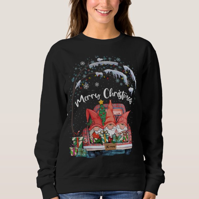 Sweatshirt Joyeux Noël Gnomes Camion Rouge Neige Noël Arbre P (Devant)