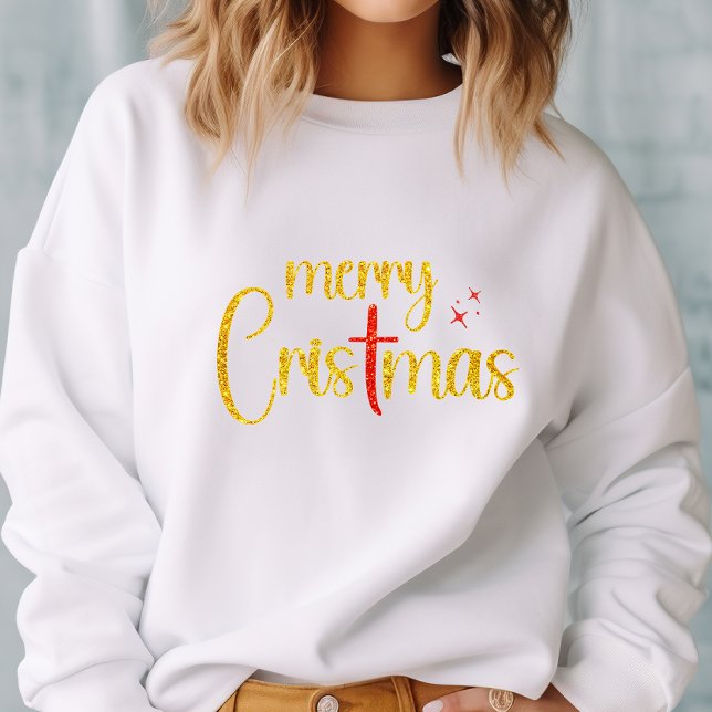 Sweatshirt Joyeux Noël Gold Parties scintillant Croix Rouge C (Créateur téléchargé)