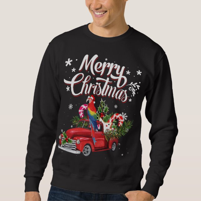 Sweatshirt Joyeux Noël Joyeux Noël Arbre Rouge Camion perroqu (Devant)