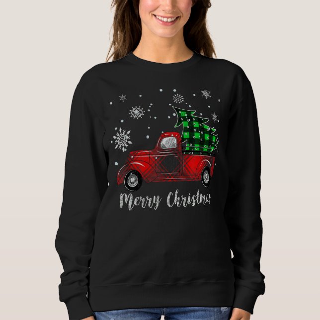Sweatshirt Joyeux Noël Leopard Buffalo Camion Arbre Rouge Pla (Devant)