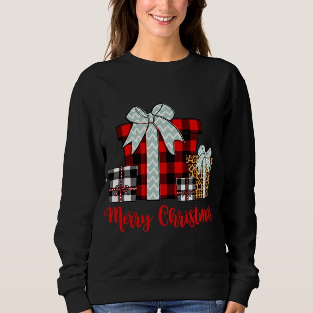 Sweatshirt Joyeux Noël Leopard Buffalo Plaid Christmas Pr (Devant)