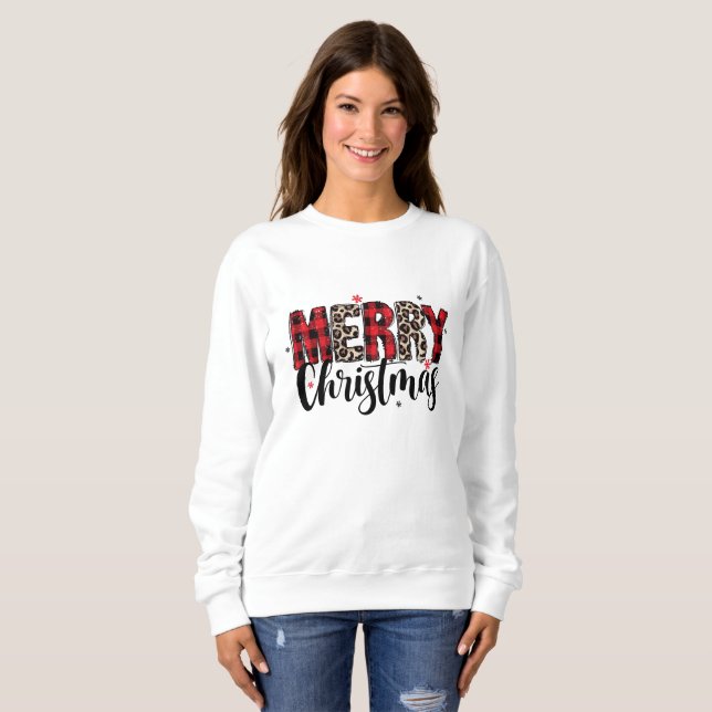 Sweatshirt Joyeux Noël Léopard et Carreaux (Devant entier)