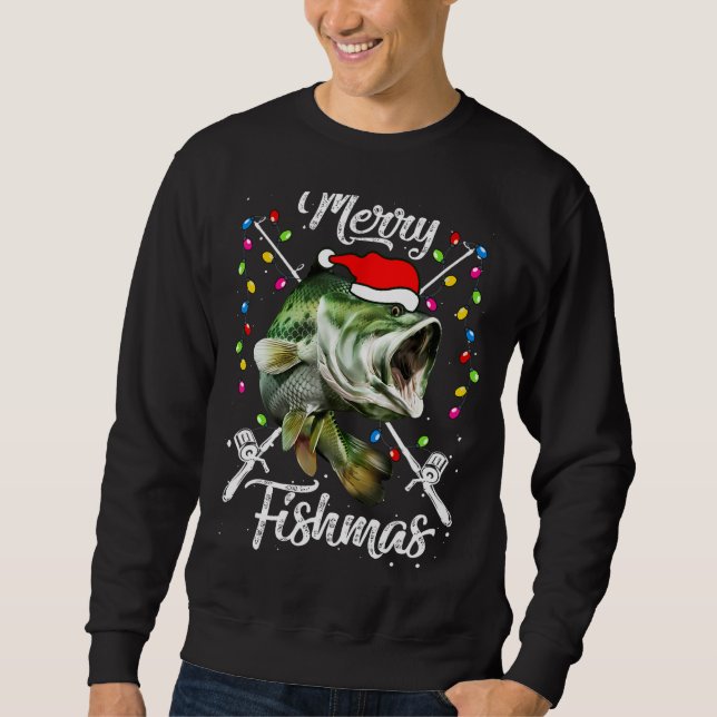 Sweatshirt Joyeux Noël Pêcheries Drôle Pêche Poisson Présente (Devant)