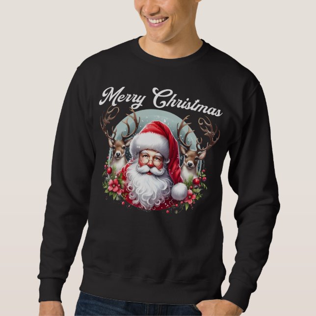 Sweatshirt Joyeux Noël Père Noël avec rennes (Devant)