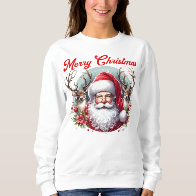 Sweatshirt Joyeux Noël Père Noël avec rennes (Devant)
