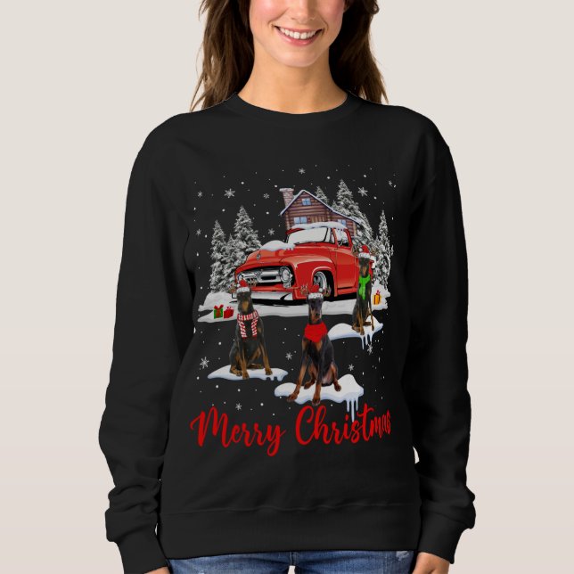 Sweatshirt Joyeux Noël Père Noël Reindeer Dobermann avec Roug (Devant)