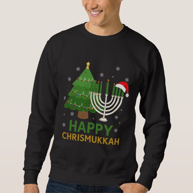 Sweatshirt Joyeux Noël Père Noël Tree Juif Menorah (Devant)