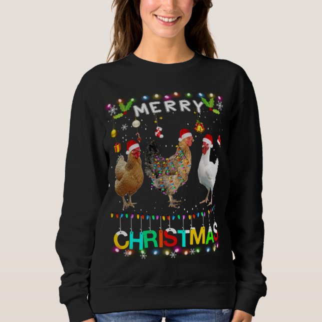 Sweatshirt Joyeux Noël Poulet de Noël Feu de Noël Feu de Noël (Devant)