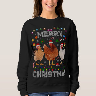 Sweatshirt Joyeux Noël Poulet de Noël Lumières de chapeau Noë