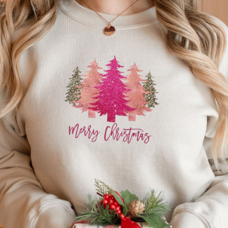 Sweatshirt Joyeux Noël rétro rose T-shirt Arbres de Noël