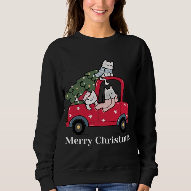 Sweatshirt Joyeux Noël Rouge Camion Amoureux des chats Pajama (Devant)