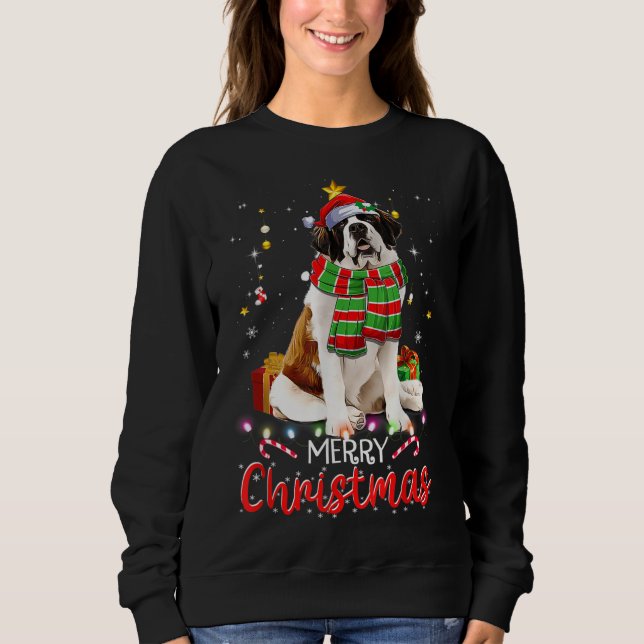 Sweatshirt Joyeux Noël Saint Bernard Santa Hat Arbre Lumière (Devant)