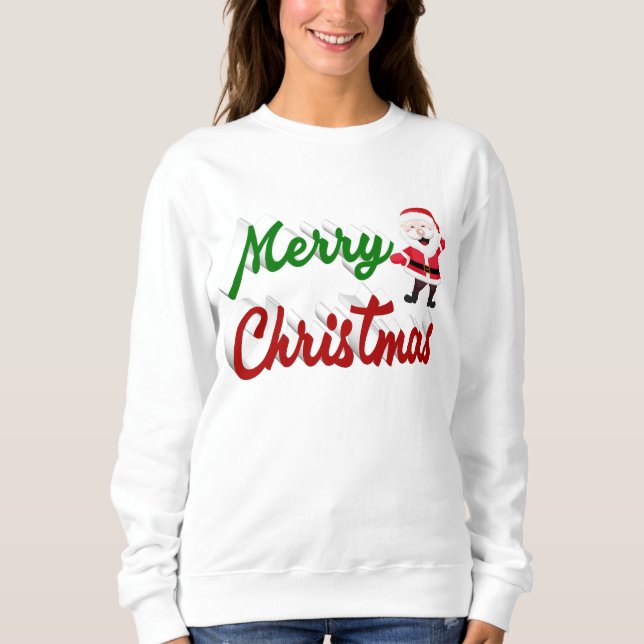 Sweatshirt Joyeux Noël Santa Claus rouge vert script (Devant)