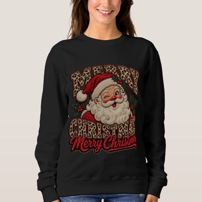 Sweatshirt Joyeux Noël Santa Imprimé Léopard (Devant)