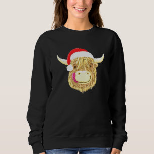 Sweatshirt Joyeux Noël Scotland Highland Cow Santa Hat
