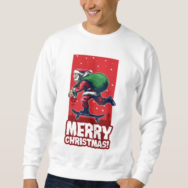 Sweatshirt Joyeux Noël Skateboard Père Noël | Vacances (Devant)