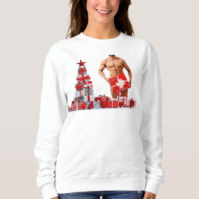 Sweatshirt Joyeux Noël SlipperyJoe rouge blanc argent cadeau (Devant)
