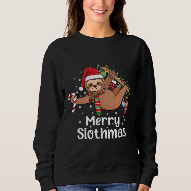 Sweatshirt Joyeux Noël Slothmas fentes Pyjamas Santa Hat X (Devant)