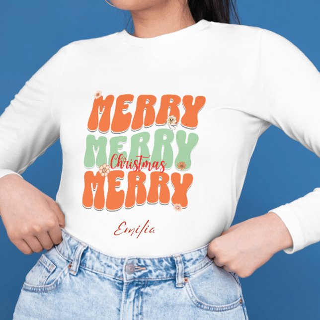 Sweatshirt Joyeux Noël Super rétro Script Orange Nom (Créateur téléchargé)