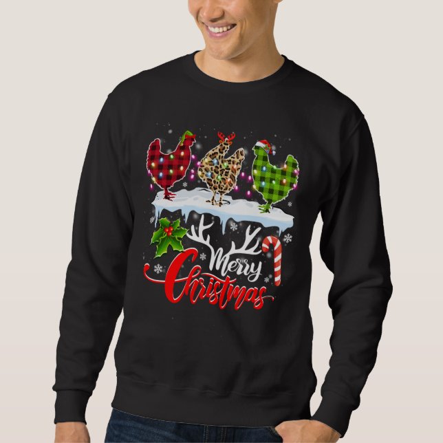 Sweatshirt Joyeux Noël Trois Buffles de Poulet Rouge léopard (Devant)