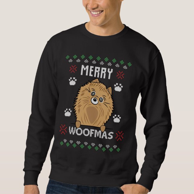 Sweatshirt Joyeux Noël Woofmas Pomeranian Chien Ugly (Devant)