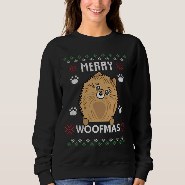 Sweatshirt Joyeux Noël Woofmas Pomeranian Chien Ugly (Devant)