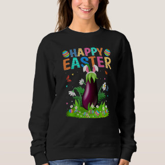 Sweatshirt Joyeux oeuf de lapin de Pâques Drôle aubergine de