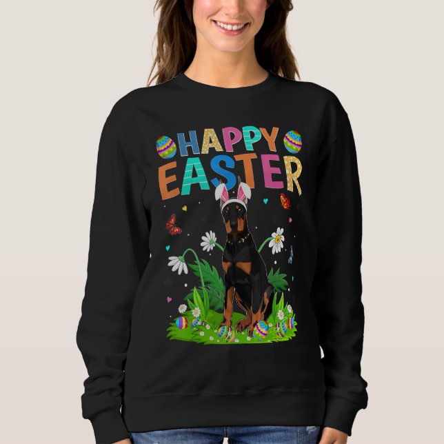 Sweatshirt Joyeux Oeuf Lapin de Pâques Drôle Doberman Chien d (Devant)