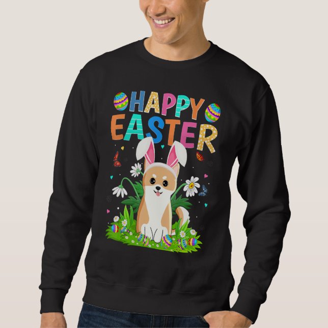 Sweatshirt Joyeux Oeuf Lapin de Pâques Funny Akita Inu Chien  (Devant)