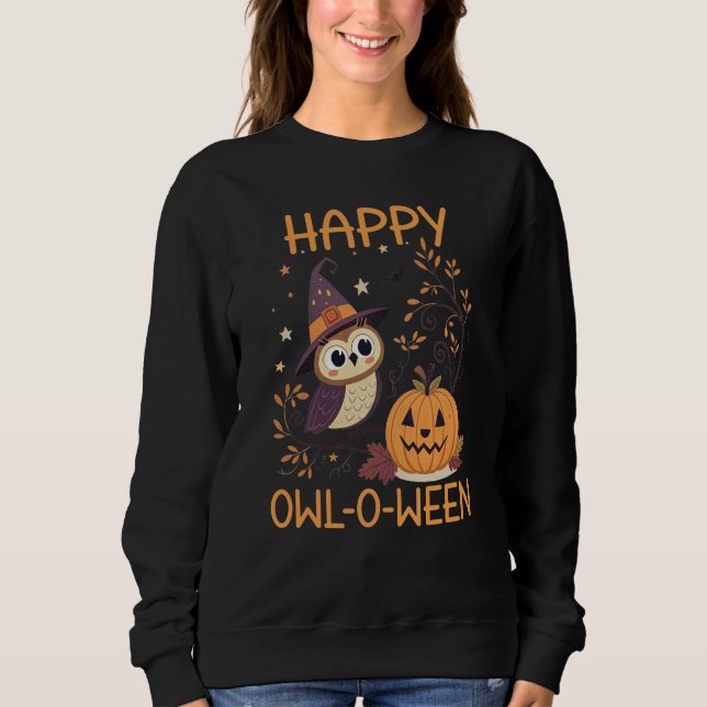 Sweatshirt Joyeux Owl O Ween, Mignon Automne (Devant)