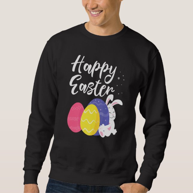 Sweatshirt Joyeux Panier d'oeufs de lapin de Pâques (Devant)