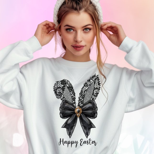 Sweatshirt Joyeux Pâques noir dentelle lapin dentelle oreille (Créateur téléchargé)