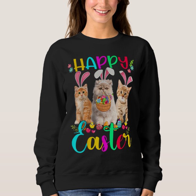 Sweatshirt Joyeux Pâques Trois Chat Portant Bunny Lapin Ear C (Devant)